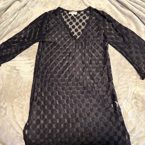Mudpie Cover Up Women’s Size S, Polka Dot  Sheer Tunic Black Boho Beach‎ - Picture 1 of 4